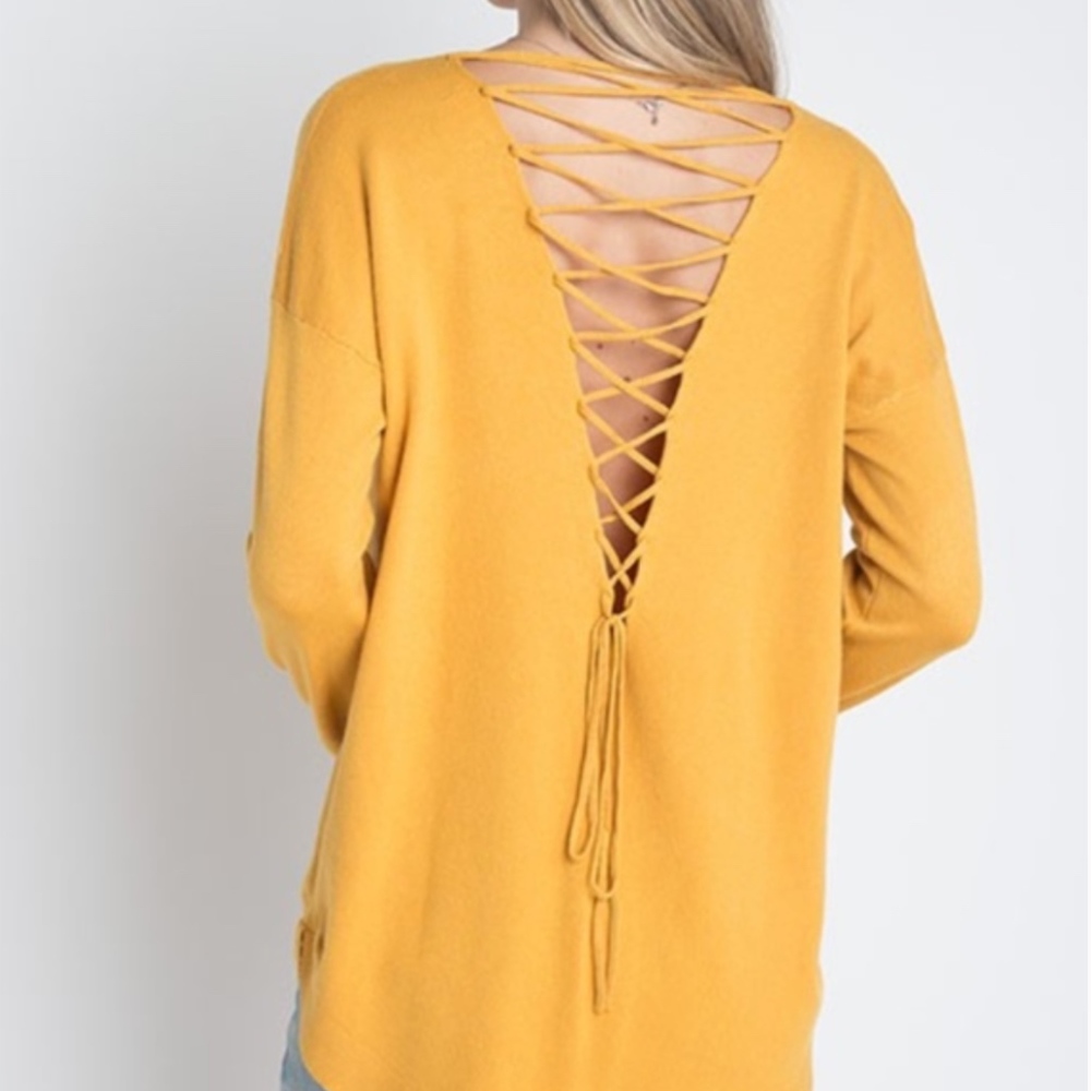 Lace Back Detail sweater - Mustard